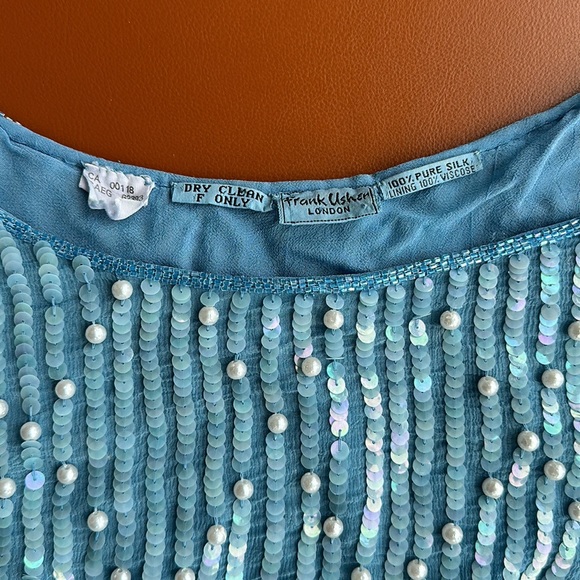 Frank Usher 80’s Vintage Baby Blue Sequin Top 100% Silk Fits Medium - Picture 11 of 15